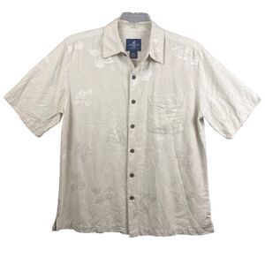 Caribbean Joe Washable Silk Shirt Men's M Button Front Hawaiian Coastal Beach